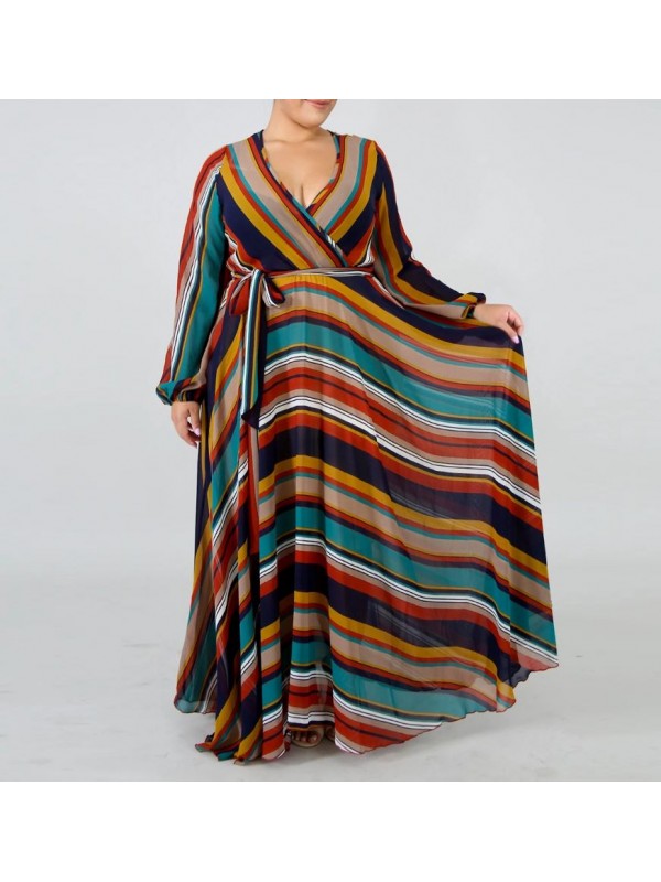 Vestito Donna Lungo a Righe Taglie Grandi Woman Oversize Maxi Dress OS120013B- f4